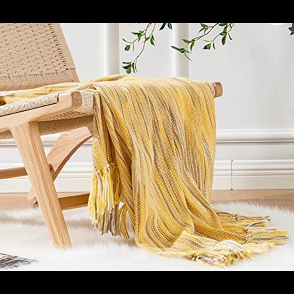 Home Yellow Throw Blanket with Fringe Spring Outdoor Throw Blankets Bed - Picture 3 of 6